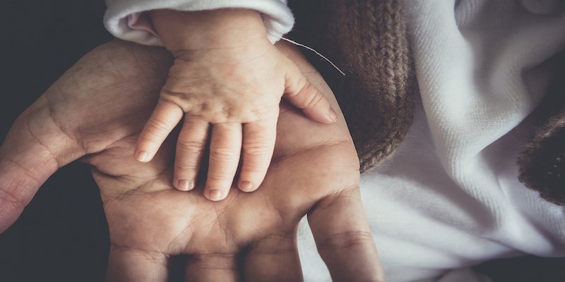 child hand placed inside adult hand